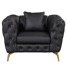 44" Modern Sofa Couch PU Upholstered Sofa with Sturdy Metal Legs, Button Tufted Back, Single Sofa Chair for Living Room,Apartment,Home Office, Black