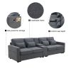 [VIDEO provided] [New] 114.2" Upholstered Sofa with Console, 2 Cupholders and 2 USB Ports Wired or Wirelessly Charged, Modern Linen Fabric Couches wit