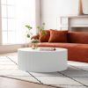 Contemporary Round Coffee Table with Handcrafted Relief, œÜ35.43inch, Whtie