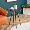 Modern Minimalism Black Faux Marble End&Side Table, Small Accent Coffee Table with Dark Gold Metal Legs, Hexagon Nightstand for Living Room,Bedroom, A