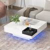ON-TREND Modern Minimalist Design 31.5*31.5in Square Coffee Table with Detachable Tray and Plug-in 16-color LED Strip Lights Remote Control for Living