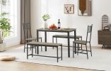 Dining Table Set, Barstool Dining Table with 2 Benches 2 Back Chairs, Industrial Dining Table for Kitchen Breakfast Table, Living Room, Party Room, Ru