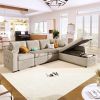 109.8"L-shaped Couch Sectional Sofa with Storage Chaise,Cup Holder and USB Ports for Living Room, Beige