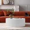 Contemporary Round Coffee Table with Handcrafted Relief, œÜ35.43inch, Whtie